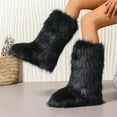 thumbnail image 5 of Lovzfmll Women's Faux fur Boots, Low Heel Furry Fluffy Snow Mid-Calf Boots, Fur Lined Warm Winter Comfort Outdoor Flat Shoes, 8.5, Black, 5 of 9