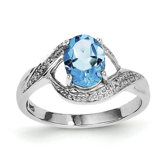 Sterling Silver Rhodium Light Swiss Blue Topaz  Diamond Ring QDX535
