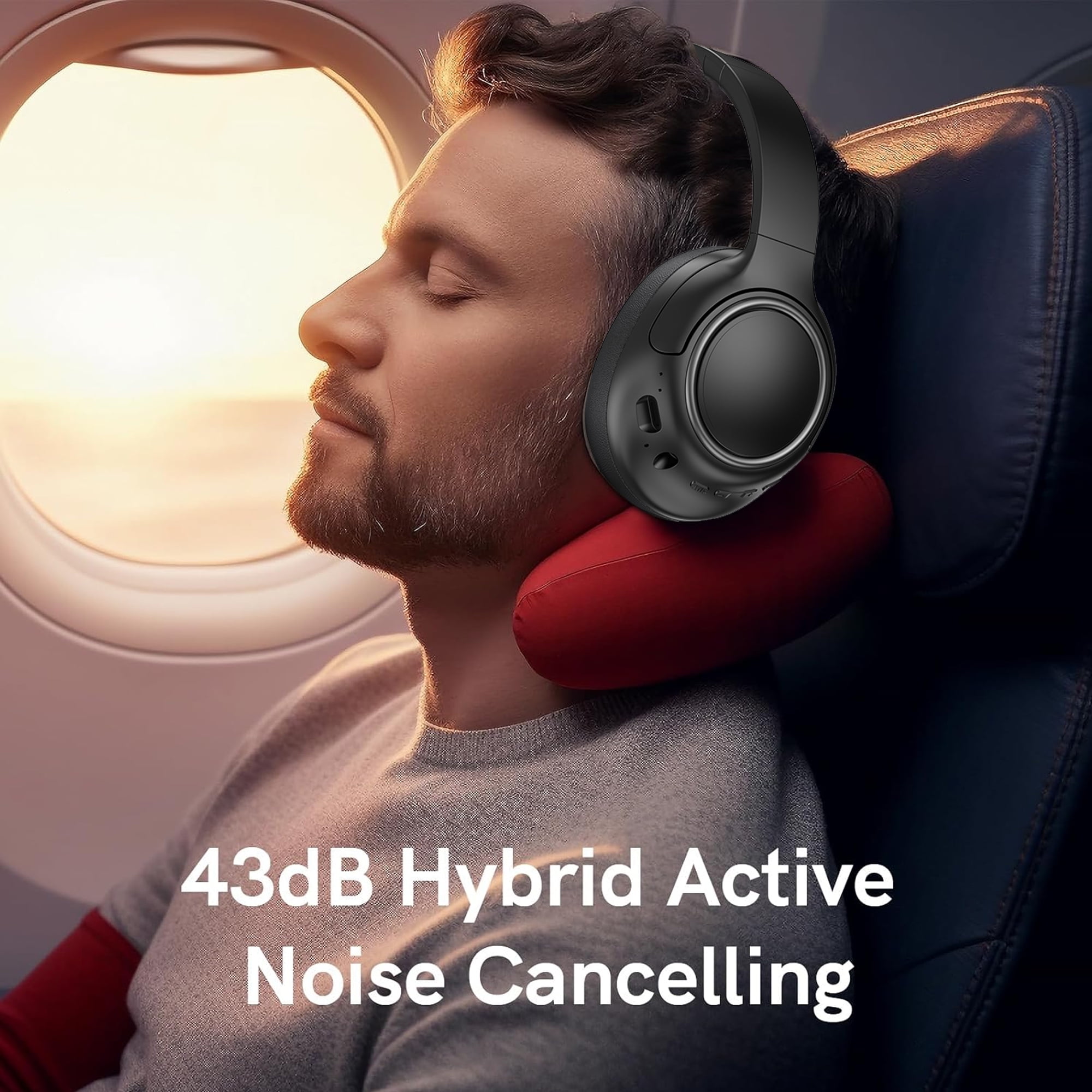 Wireless Headphones with Built-in Microphone, Over-Ear Headset Headphones,Hybrid Active Noise Cancelling Headphones, Comfort Fit Over Ear Headphones for Travel Home Office PC