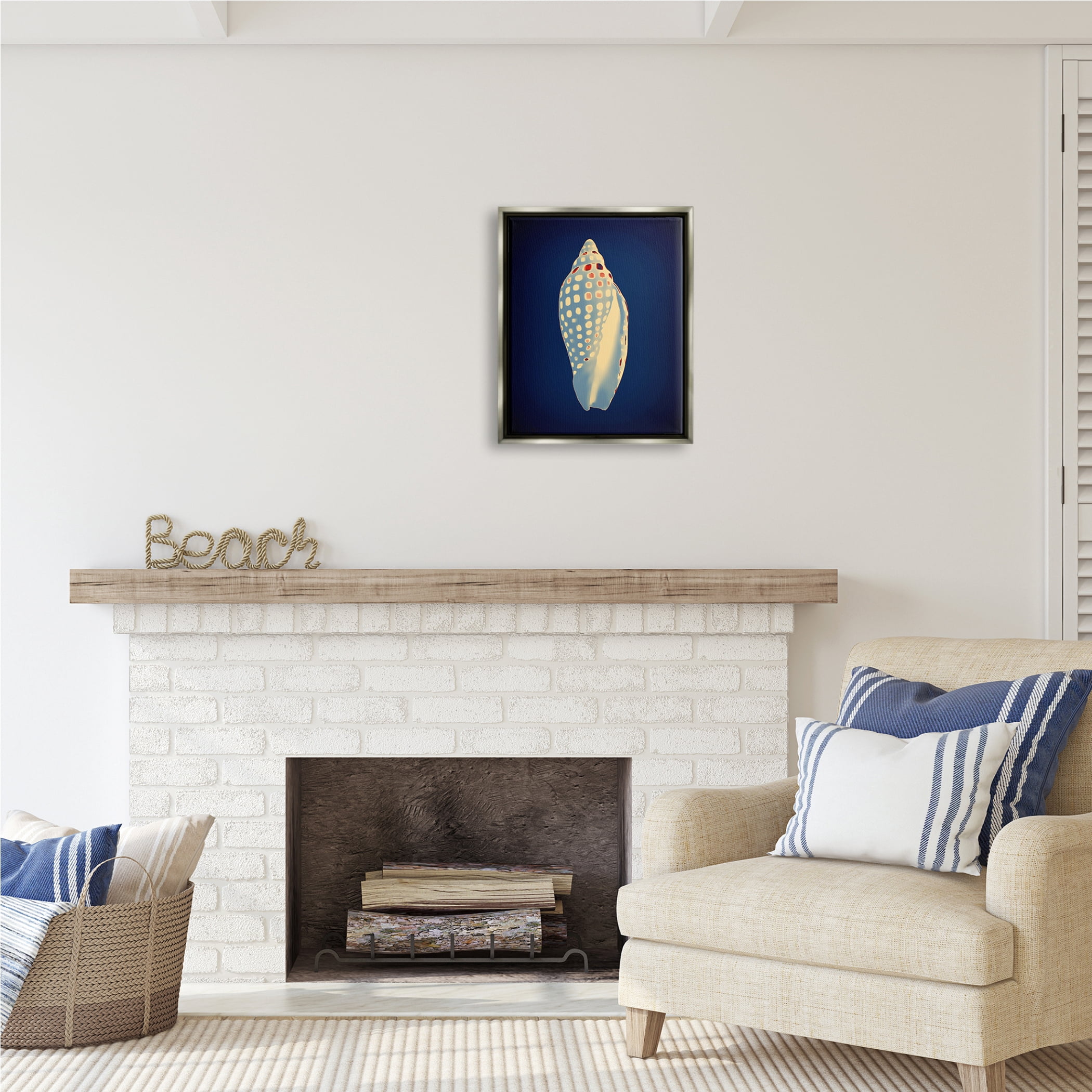 Stupell Industries Contemporary Conch Shell Animals & Insects Painting Gray Floater Framed Art Print Wall Art, 17 x 21