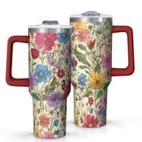 OBREWU Pioneer Flower Tumbler with Handle and Lid,Pioneer Flower 40oz Double Wall Vacuum Insulated Tumbler,Cups Gift for Women and Men