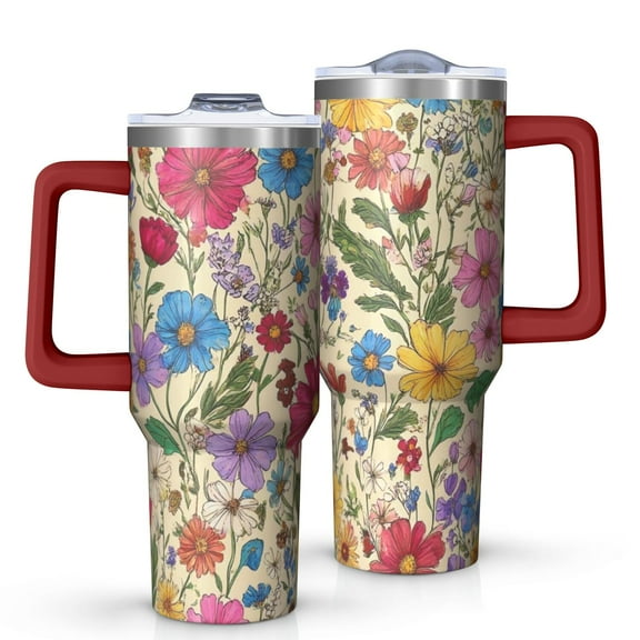 OBREWU Pioneer Flower Tumbler with Handle and Lid,Pioneer Flower 40oz Double Wall Vacuum Insulated Tumbler,Cups Gift for Women and Men