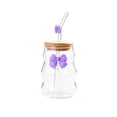 thumbnail image 2 of Clear Glass Tumbler with Bamboo Lid & Straw, 450ml/15oz Cute Bow Decor Drinking Cup, Reusable Glass Water Bottle for Beverages, Coffee & Juices, 2 of 6