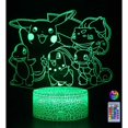 thumbnail image 1 of Lámpara de noche 3D Lámpara de noche Pokemon Pikachu Lámpara de noche LED Botón de control remoto 16 colores cambiantes Enchufe USB,, 1 of 4