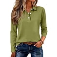 thumbnail image 2 of Long Sleeve Polo Shirts for Women Button Collared Golf Tops Solid Color Breathable Tees, L, 2 of 5
