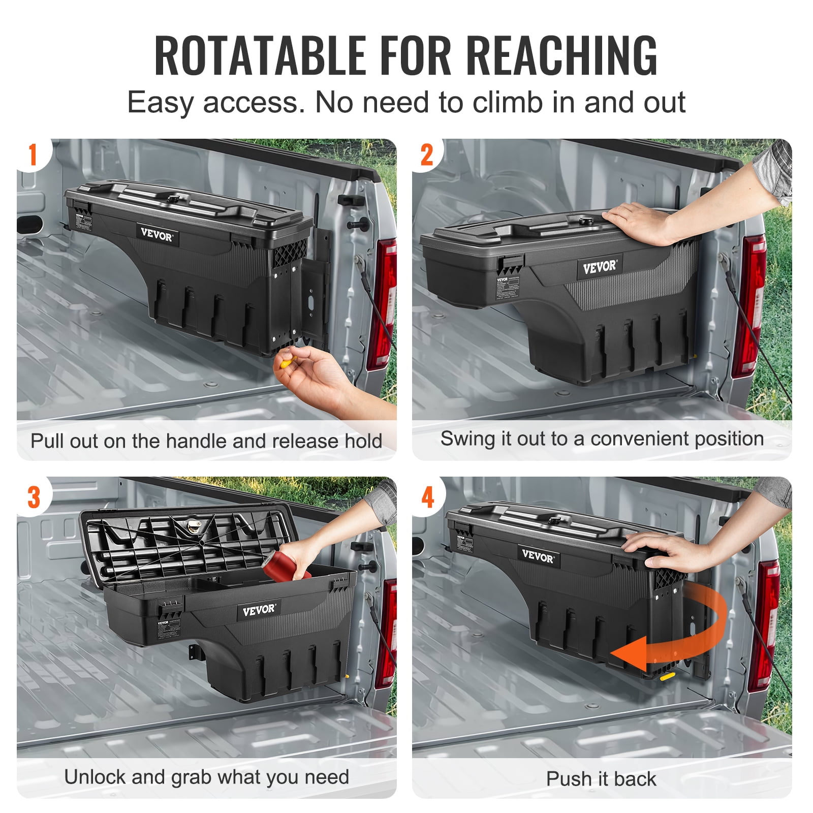 VEVOR Truck Bed Storage Box, Lockable Lid, Waterproof ABS Wheel Well Tool Box 6.6 Gal/20 L, Compatible with Chevrolet Silverado 1500 GMC Sierra 1500 2019-2020, Passenger Side, Black