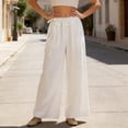 thumbnail image 4 of DHFJKG Womens High Waist Wide Leg Pants Summer Lightweight Elastic Waist Relaxed Fit Pleated Flowy Palazzo Beach Vacation Clothes Leisure Trousers, 4 of 5