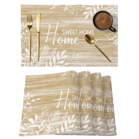 Vintage Tan Brown Placemats Set of 6 Farmhouse Florals Leaf Coastal Home Place Mats Indoor Wipeable Table Mats Washable Cloth Dining Table Placemats for Kitchen Holiday Party Home Decor 13x19 Inch