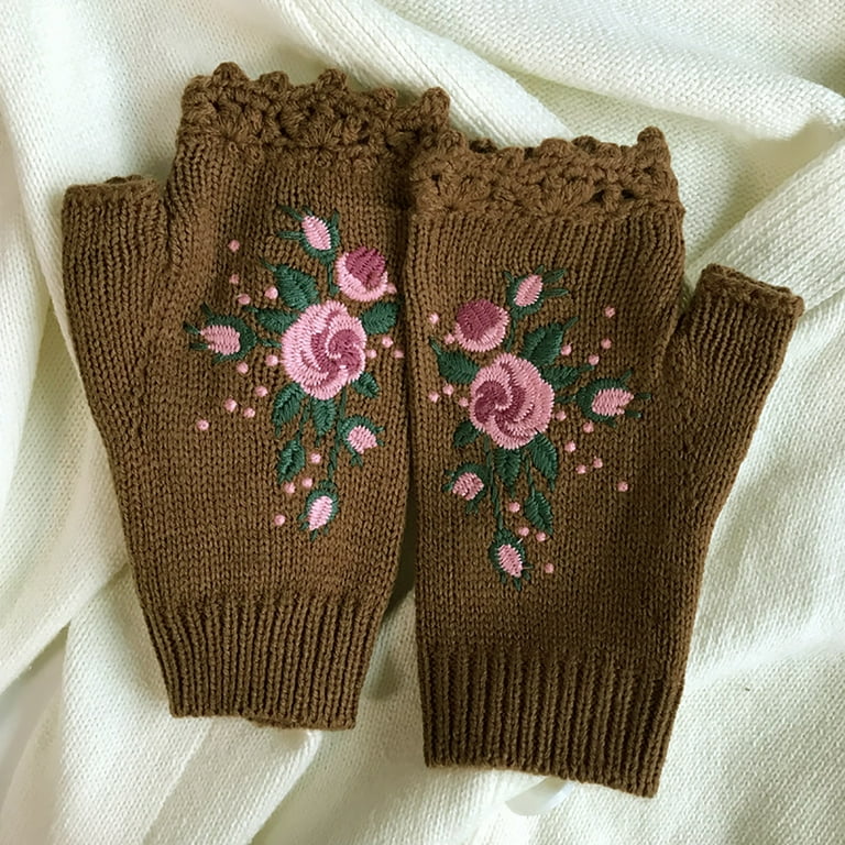 Fingerless Gloves For Women Flower Women Small Warm Gloves Woolen