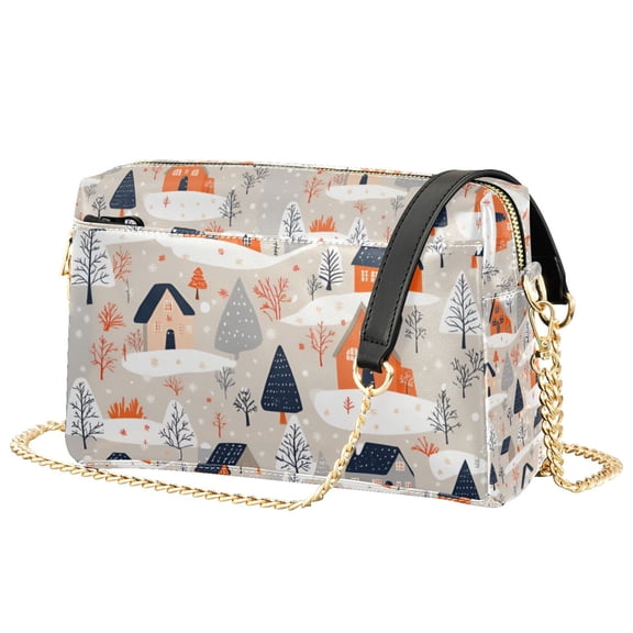 FORMRS Women Crossbody Purse with Chain Strap Vegan Leather Shoulder Handbag, Cartoon Gray Houses