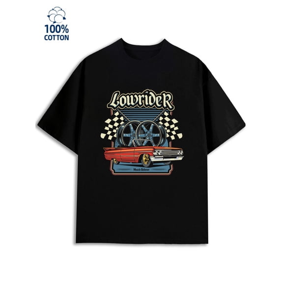 Lowrider T-Shirt mens garage 180G 100% Cotton black on the back on the back Vintage Unisex Shirt Graphic Tee tshirts Casual Unisex Shirt Short Sleeve tshirts Retro Unisex Shirt Cotton tshirts
