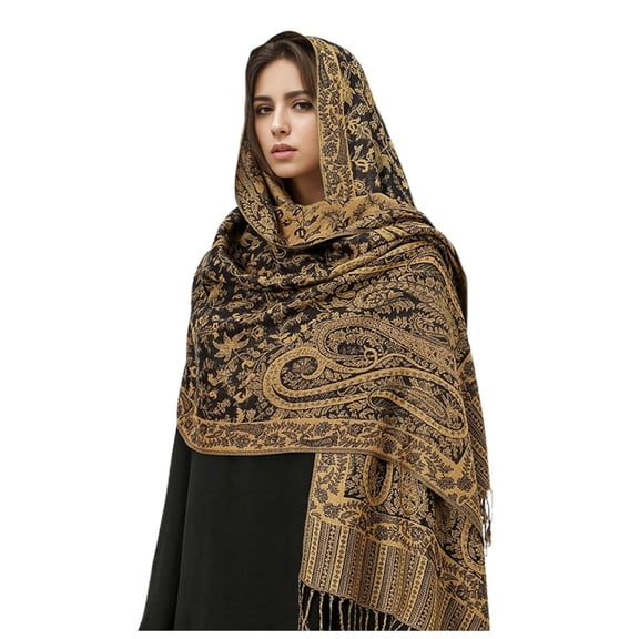 Wovix Women's Border Pattern Layered Reversible Woven Shawl Scarf Wrap Stole Long Blanket Paisley Trendy Scarf Winter Gifts Neckwarmer