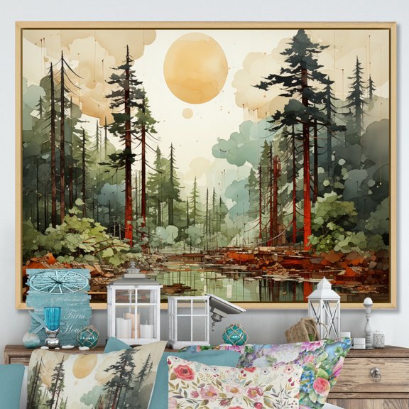 Designart "Tree Redwood Natures Forest III" Tree Redwood Floater Framed Canvas Print