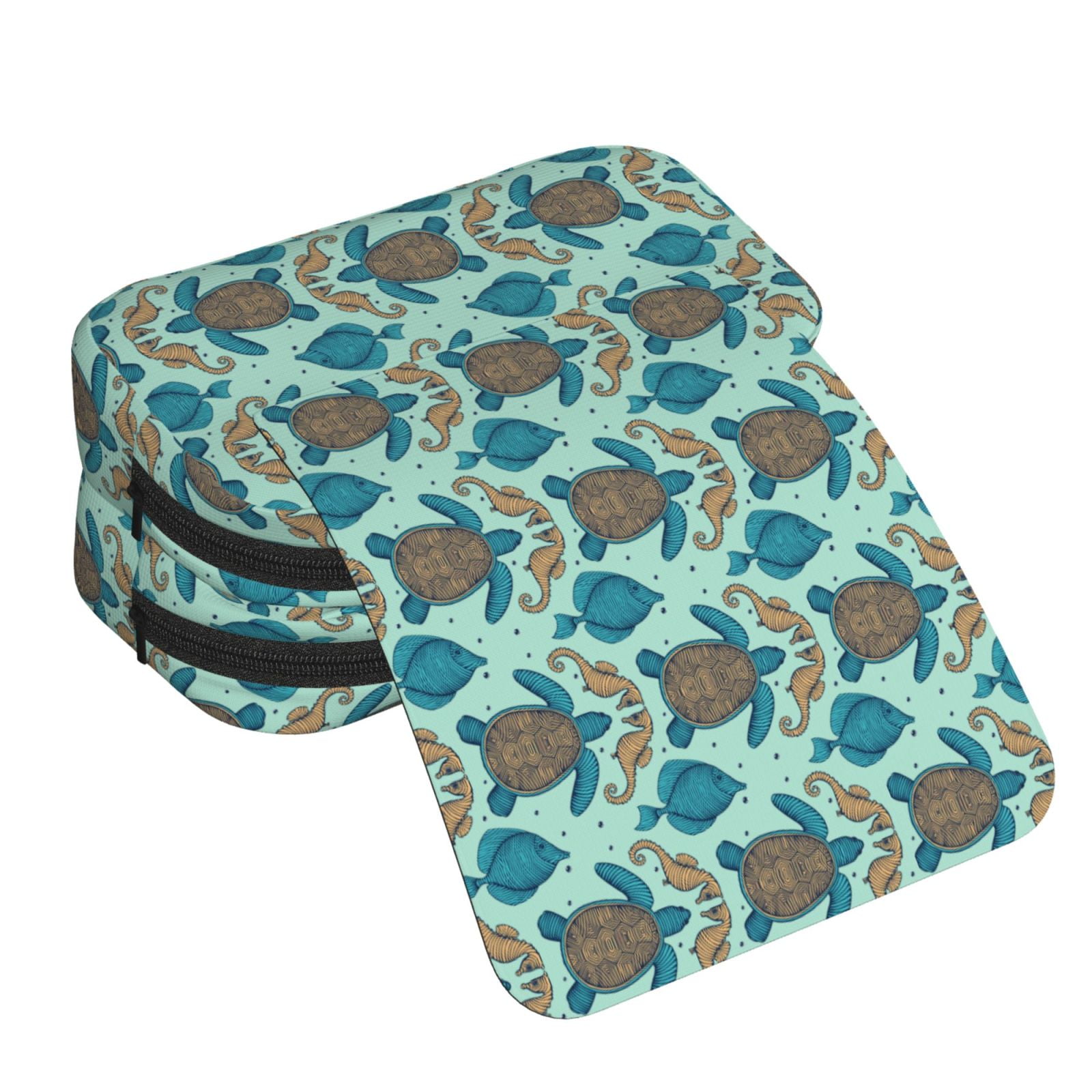 Rateoe Turtles And Seahorses Pattern Double Clamshell Pen Case, Storage Organizer with Two Zipper Compartments– Holds Up to 50 Pencils & Pens