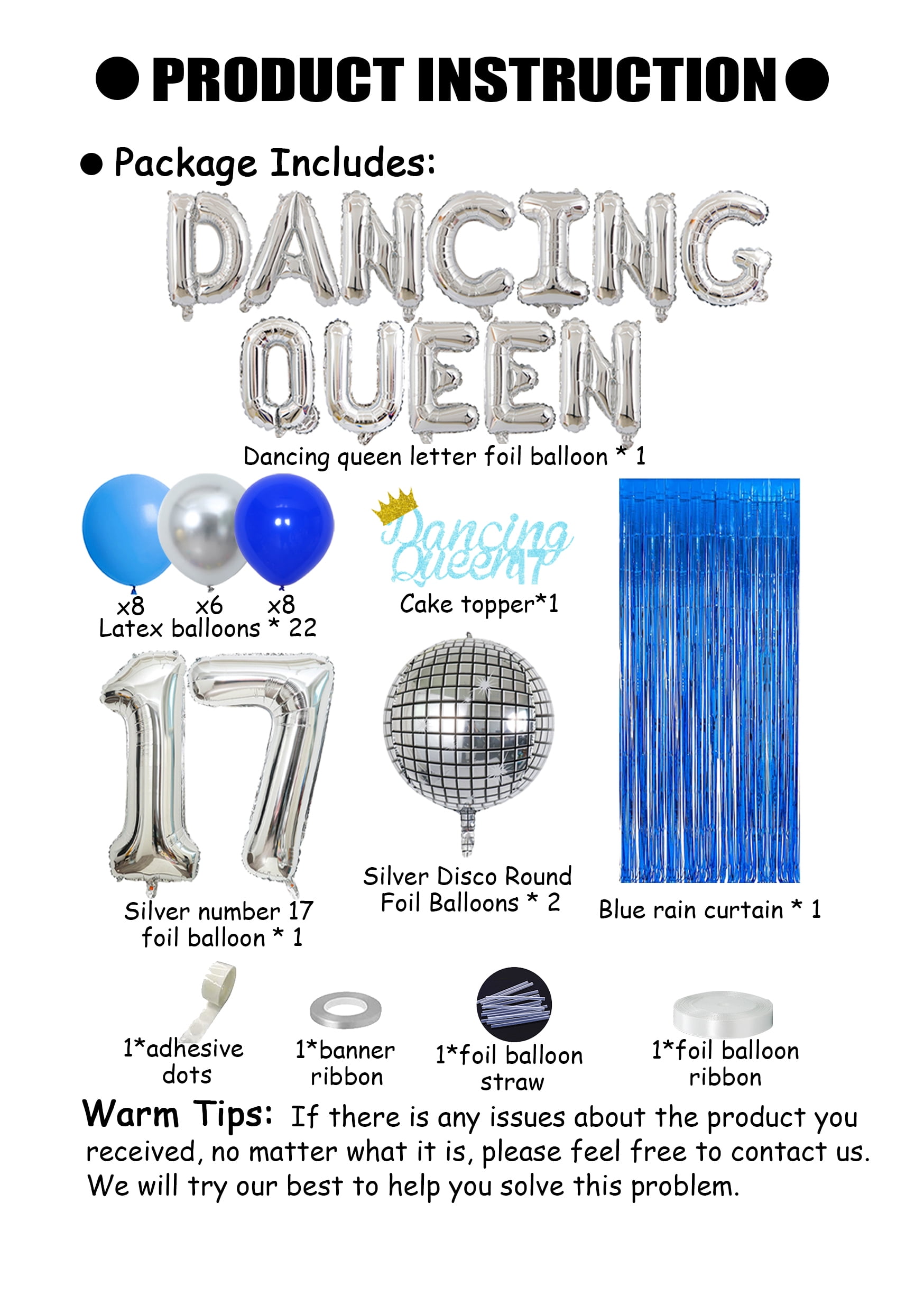 Dancing Queen 17th Birthday Party Decorations Mamma Mia Party Decorations  for Girls - Disco Ball Balloons, Blue Tinsel Foil Curtain, Crown 17