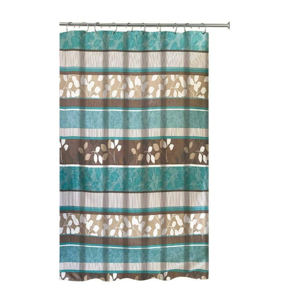 Aqua Blue Fabric Shower Curtain, Teal Green And Brown Shower Curtain