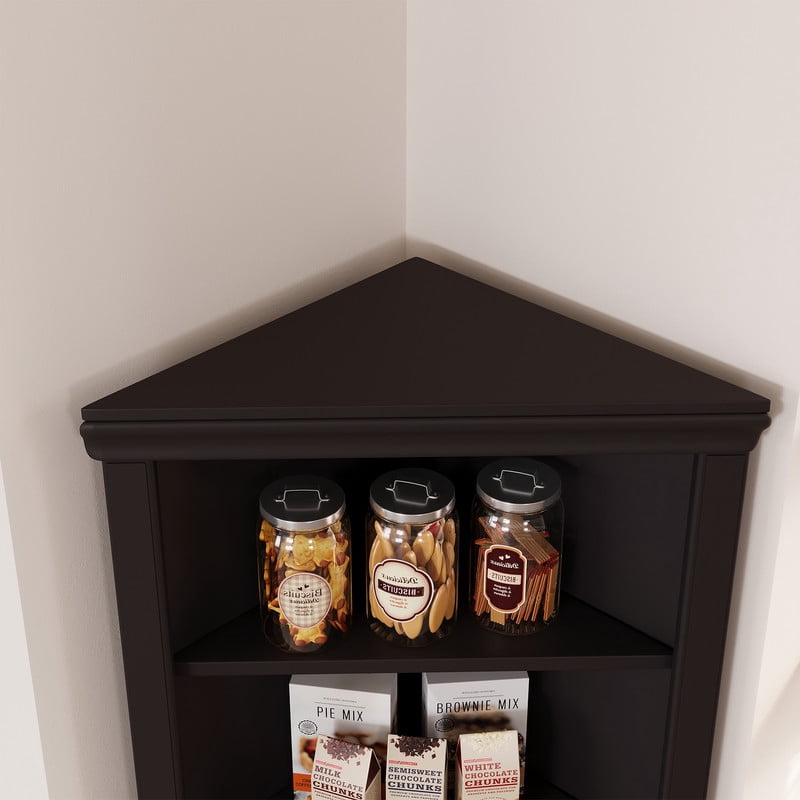 Lacoo 62'' Tall Corner Cabinet with 3 Shelves and 2 Doors, Corner Storage Cabinet Shelving Storage with Adjustable Shelves for Kitchen Living Room Bathroom, Brown