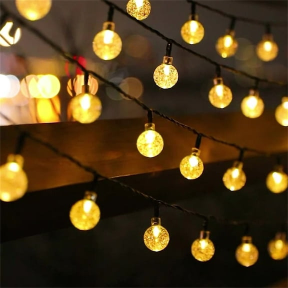 RKZDSR 20LED Solar Powered Yellow Crystal Ball String Lights - Weather-Resistant PVC Outdoor Decorative Lights for Garden, Camping, Wedding, Party - Energy-Efficient Holiday Ambiance Lighting