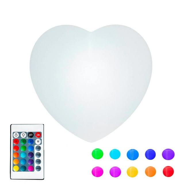 Novelty Lights 12 Inch RGB Heart Rechargeable Night Light, Waterproof Mood Lighting with Remote Control, Color-Changing Glow Heart for Indoor/Outdoor Use