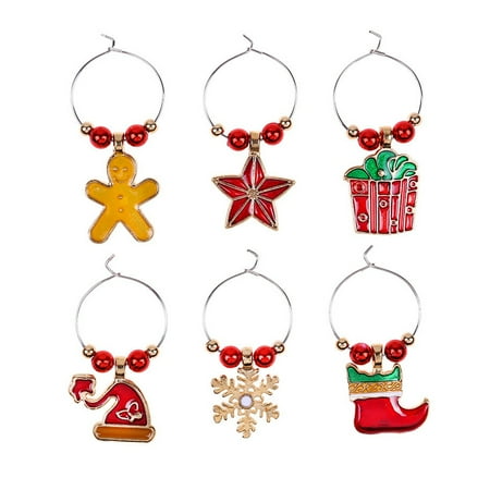 

NUOLUX 6Pcs Little Man Five-Pointed Star Shape Wine Glass Decorative Rings Christmas Themed Goblet Pendant Home Party Drop Ornaments