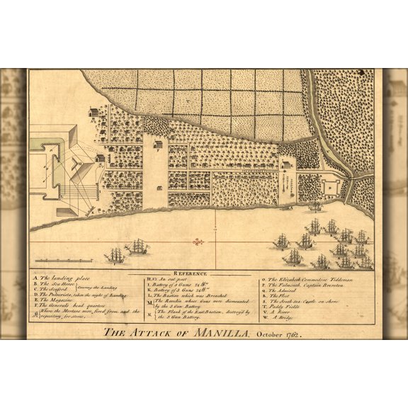 24"x36" Gallery Poster, map of Attack of Manilla, Philippines October 1762
