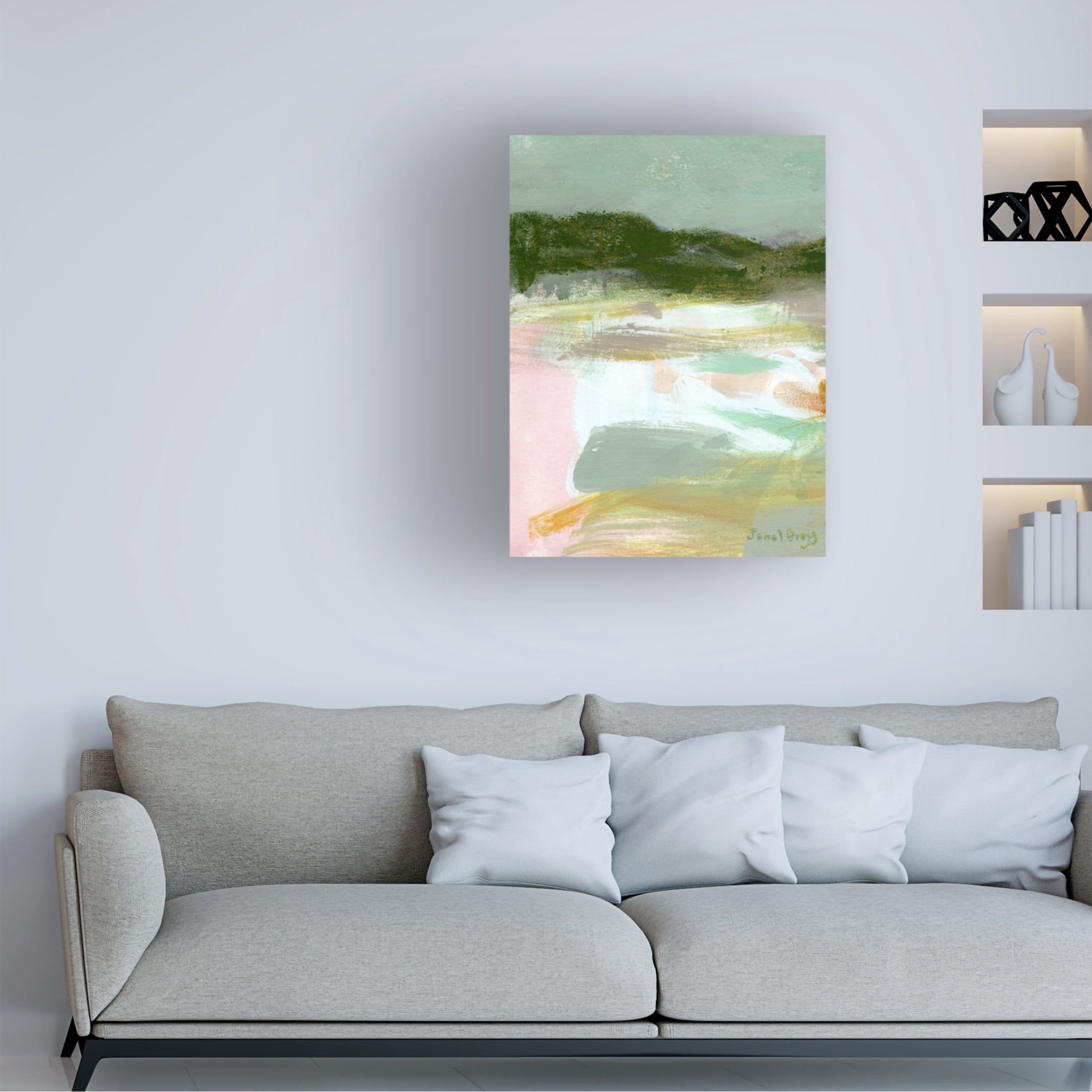 Canvas Wall Art - Janel Bragg 'Landscape in Green Gold and Pink I' Wall Art for Living Room, Bedroom, or Office Décor by Trademark Fine Art - 18 x 24 Inches