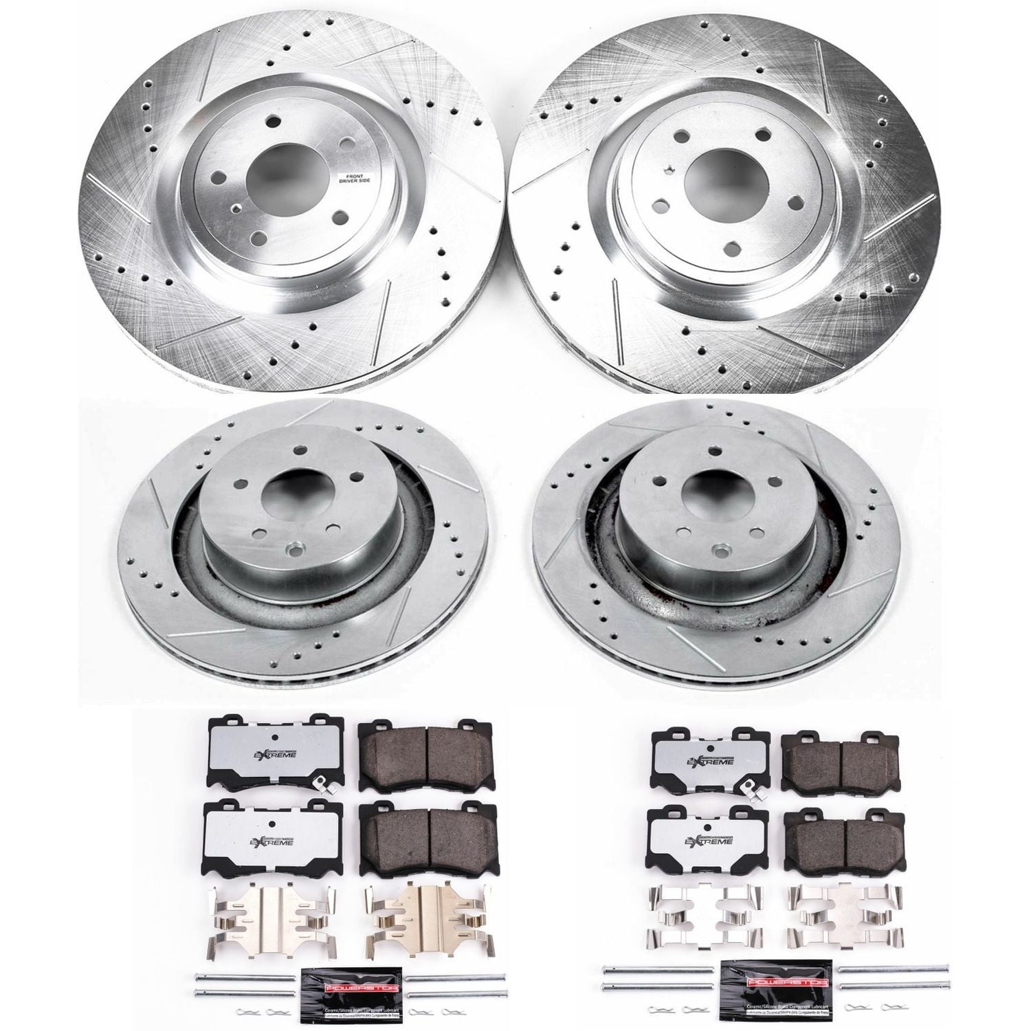 PowerStop Front and Rear Z26 Street Warrior Carbon-Fiber Ceramic Brake Pad and Drilled and Slotted Rotor Kit Fits: INFINITI NISSAN Select Models K4138-26