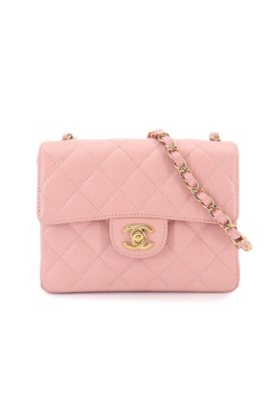 Pre-Owned Chanel Mini Matelasse Chain Shoulder Handbag, Caviar Leather, Pink, A01115, Gold...
