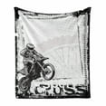 thumbnail image 1 of Motorcycle Soft Flannel Fleece Blanket, Motocross Racer Image Grungy Background Poster Style Monochromic Artwork Print, Cozy Plush for Indoor and Outdoor Use, 60" x 80", Black White, by Ambesonne, 1 of 6