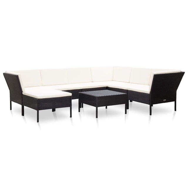 vidaXL 8 Piece Garden Lounge Set with Cushions Poly Rattan Black