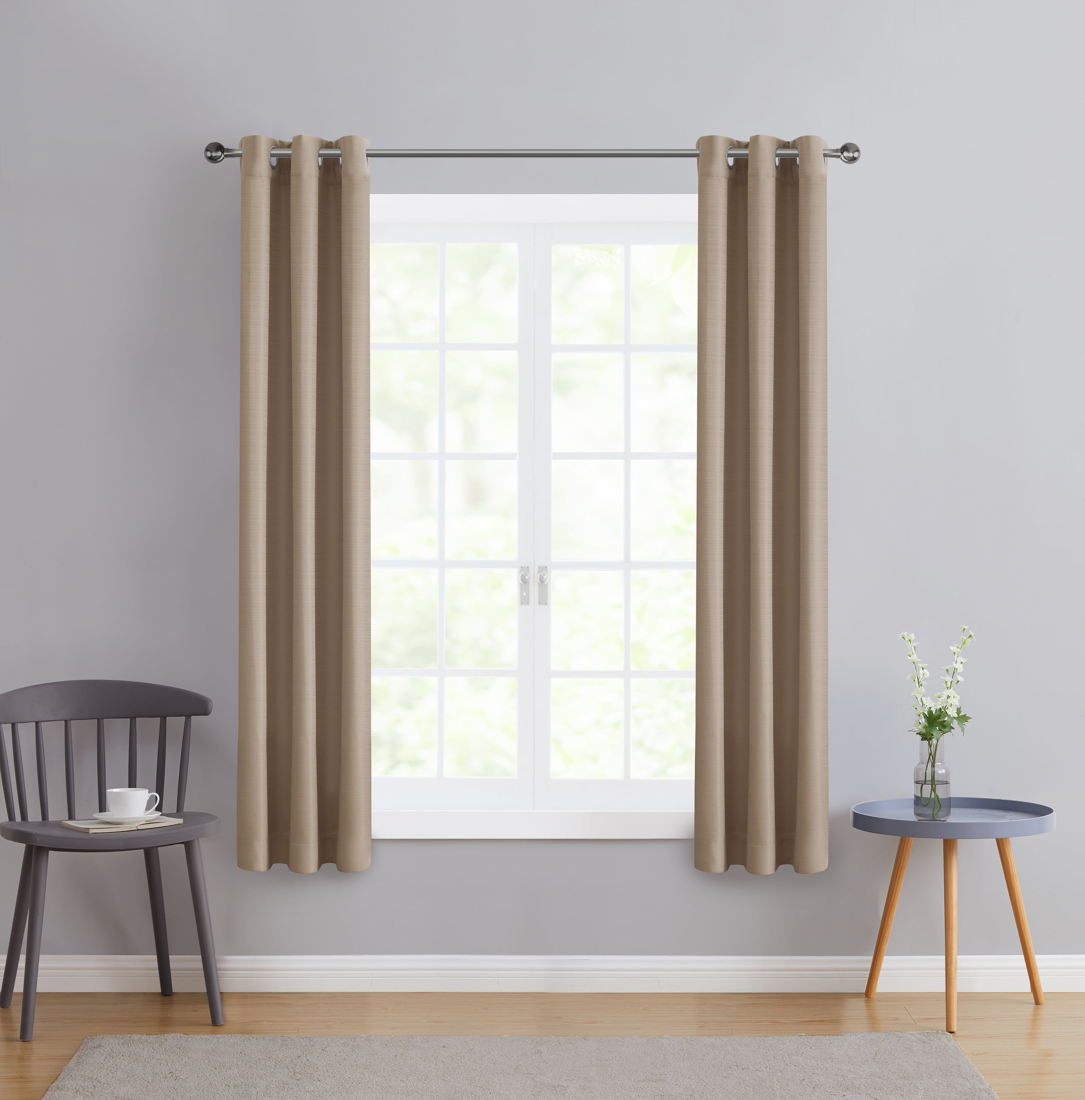 Serta So Dark 100% Blackout Beige Grommet Top Curtain Panel Pair, 37" x 63"