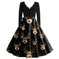 thumbnail image 3 of Women's Casual Fashion Christmas Holiday Print V-neck Vintage Dress for Retro Style and Party Occasions, Comfortable Women's Long Sleeve Holiday Dress,Black,XL, 3 of 3