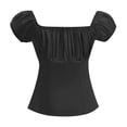 thumbnail image 6 of Mifsaly Womens Elegant Square Neck Crop Tops Puff Sleeve Ruched Bust Slim Fit Summer Top Party Wear Going Out Shirt Fitting Stretchy Basic Tee L, 6 of 6