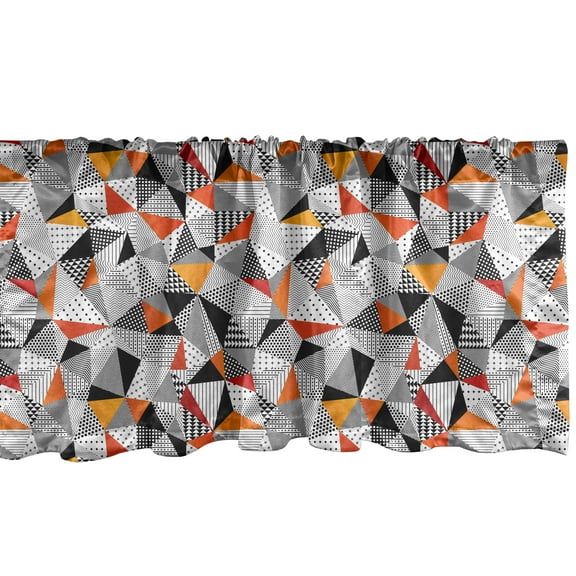 Ambesonne Geometric Window Valance, Polygonal Modern Art, 54" X 18", Orange Black White