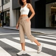 thumbnail image 7 of Guluxicc Womens Cropped Pants with Pockets Elastic Waist Drawstring Straight Leg Capris for Summer Casual Outfits, 7 of 7