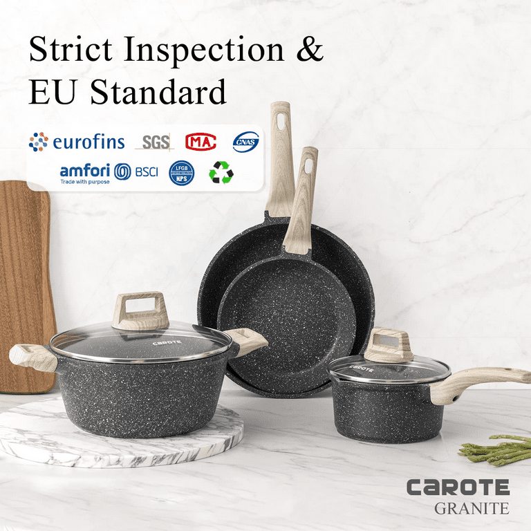 Carote Nonstick Cookware Sets, 5 Pcs Granite Non Stick Pots and Pans Set  with Removable Handle