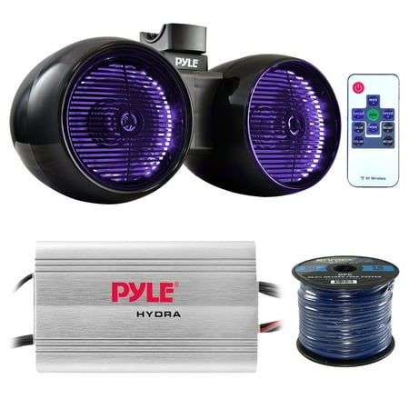 Marine Speaker And Amp Combo: Pyle PLMRMP3A 4 Channel 1200 Watt Waterproof MP3 Power Amplifier Bundle With 6.5