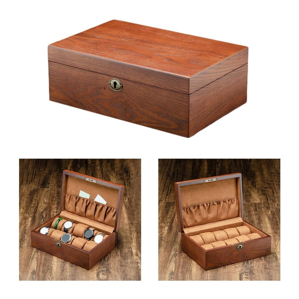 Caja de reloj de madera, escaparate de exhibición de pulsera de brazalete para hombres y mujeres Soporte de reloj , 10 almohadillas Salvador Caja de reloj