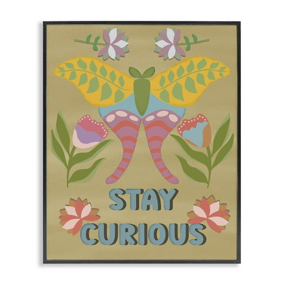 Stupell Industries Stay Curious Butterfly Quotes and Sayings Painting Black Framed Art Print Wall Art, 11 x 14