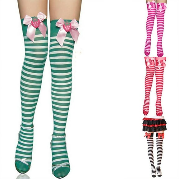 Women's Striped Knee High Socks Fun Dress Up Costume Props Themed Party Wear