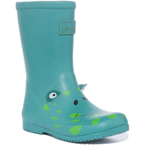 Joules JNR Roll Up Junior's Frog Print Wellington Boots In Green Size 10