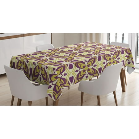 

Geometric Tablecloth Oriental Style Geometric Pattern with Floral Leaves Heart Shapes Rectangular Table Cover for Dining Room Kitchen 60 X 84 Inches Violet Pale Green Cream by Ambesonne