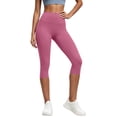 thumbnail image 2 of IUYRTFE Women Solid Color Elastic Waist Capri Yoga Pants Stretch Crop Leggings for Gym Workout Daily Wear, 2 of 6