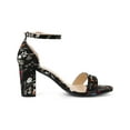 thumbnail image 3 of BLISSFUL STEP Women's Shoes Floral Printed Chunky Heel Ankle Strap Open Toe Block Heel Dress Sandals Black Flower 8.5, 3 of 7