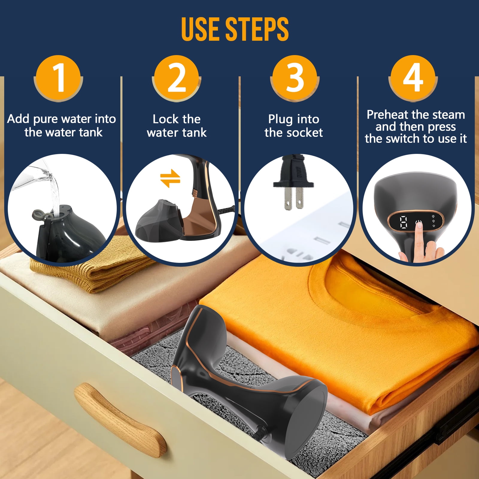 Steamer for Clothes 1200W, SEANEL Portable Clothes Steamer for Home, Travel, 320ml Water Tank