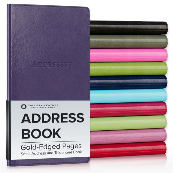 Gallery Leather Small Address Book with Alphabetical Tabs up to 403 records, Leather Notebook Hardcover, Telephone and Address Books - 6 x 3.25 ", Camden Violet