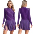 thumbnail image 3 of Traje de gimnasia y patinaje para mujer, malla transparente, dobladillo con borlas, vestidos de baile lírico de Ballet, vestido brillante con diamantes de imitación, Ropa de baile, 3 of 5