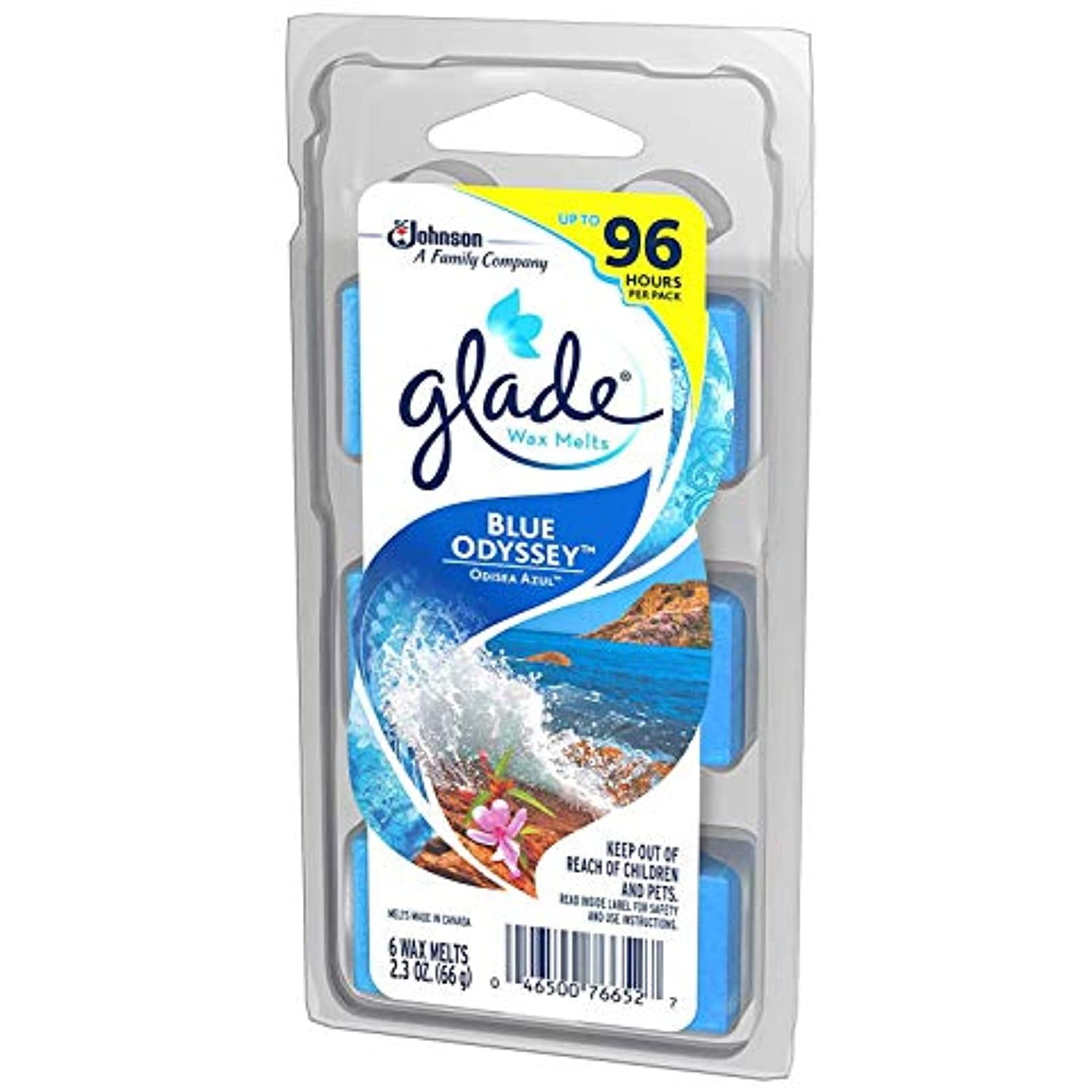 Set Of 4 - Glade Blue Odyssey Wax Melts - 24 Total Melts - Each Pack Can Last Up To 96 Hours! - Great Fresh Wonderful Scent!