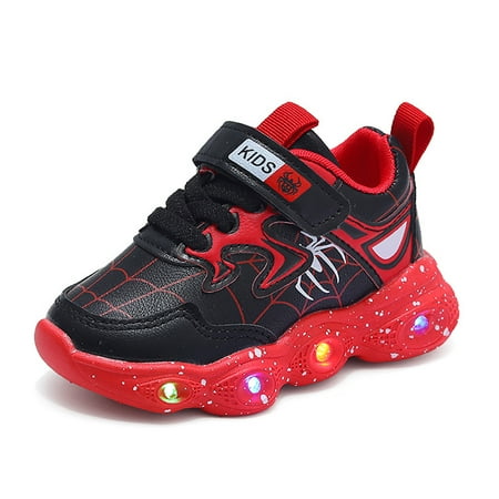 New Kids LED Luminous Sports Shoes  Superhero Spider-Man Light Up Sneakers  Fashionable Breathable Running Shoes
