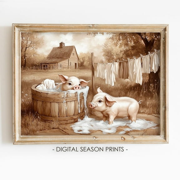 Modroom Bathing Piglets Laundry Room Decor Or Bathroom, Vintage Farmhouse Wall Decor, Country Cottagecore Decor, Rustic Bathroom, Modern Wall Art Decor, 8x12 UNFRAMED